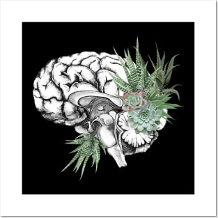 Brain human anatomy,succulents plants aloe cactus, mental Posters and Art